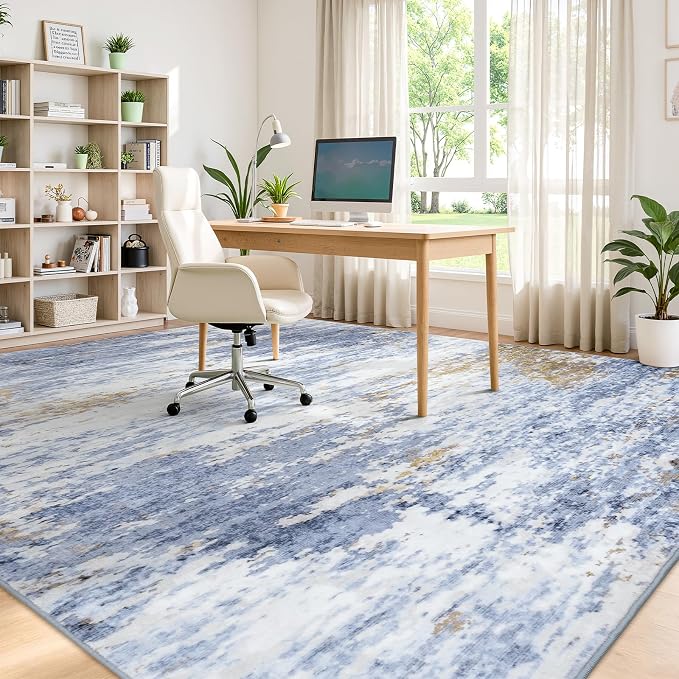 Lofus 8x10 Area Rug for Living Room, Abstract Large Rugs with Non-Slip Backing, Neutral Modern Washable Carpet for Bedroom Dining Room Home Office Nursery Indoor,Light Blue/Brown