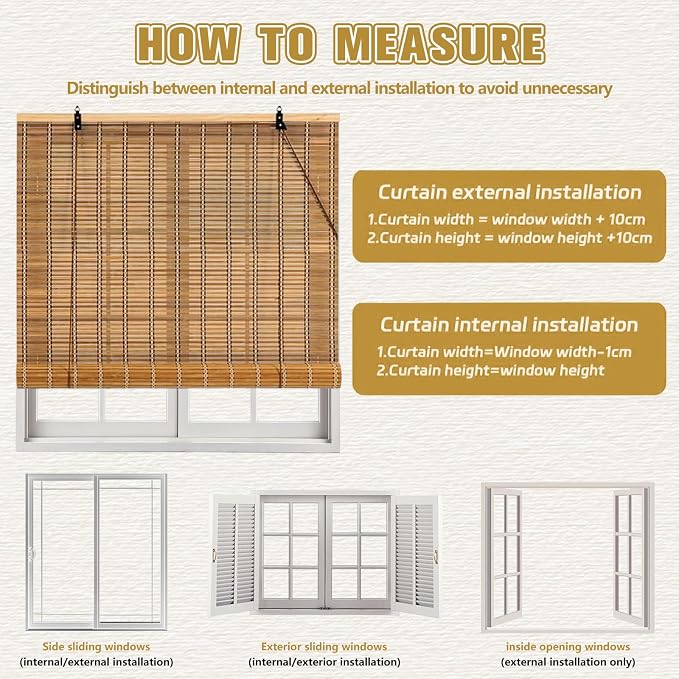 48x48 Inch Bamboo Blinds for Interior Windows, Easy to Install Bamboo Shades for Indoor Windows, Light-Filtering & Privacy Protection Roll Up Shades for Indoor Outdoor Patio, Carbonized