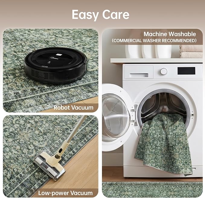 Sasttie 3x5 Rug, Ultra-Soft Washable Rug, Low Pile Foldable Thin Carpets with Non-Slip Backing, Skin-Friendly Stain Resistant Carpet for Living Room, Bedroom, Kitchen, Dorm, 3x5, Dark Green