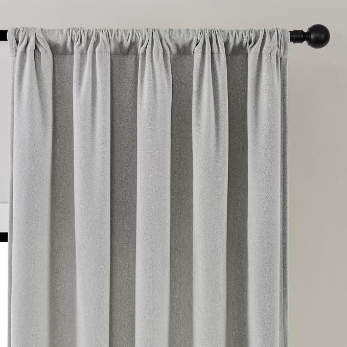 Joydeco Faux Linen Curtains 96 Inches Long 2 Panels Set for Bedroom Living Room, 52 inch Wide Light Filtering Drapes with Back Tab & Rod Pockets (52x96 inch, Greyish White)
