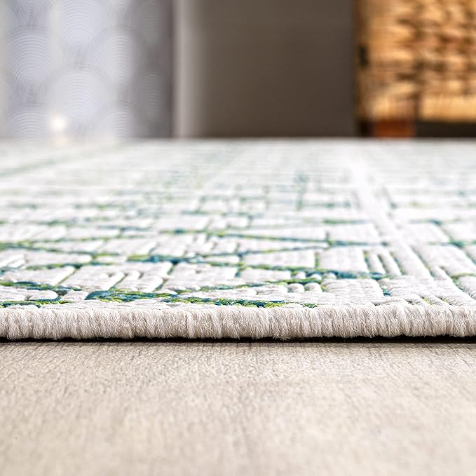JONATHAN Y Moroccan Geometric Indoor Outdoor Area Rug 8X10 Green/Ivory, Ourika Textured Weave for Backyard, Patio, Porch, Easy-Cleaning, High Traffic, Pet-Friendly, Non-Shedding (SMB108R-8)