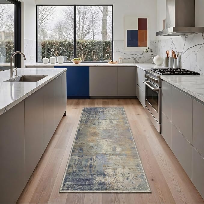 BEIMO 2X3 Rugs for Entryway Entrance Kitchen Bathroom, Machine Washable Modern Abstract Soft Area Rug, Indoor Floor Carpet with Non Slip Rubber Backing, Dusty Blue