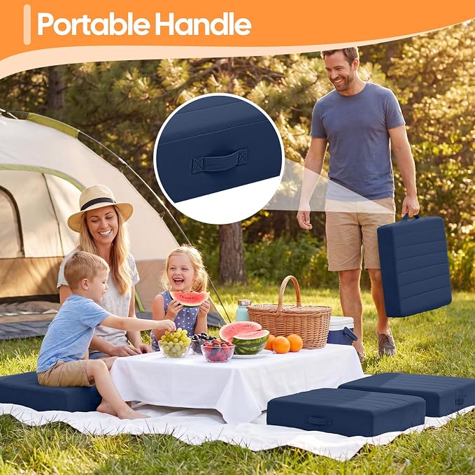 MeMoreCool Square Floor Pillow for Adults and Kids, Large Meditation Cushion with Thick Foam and Washable Tufted Cover, 24-Inch Navy Seat for Yoga and Sitting