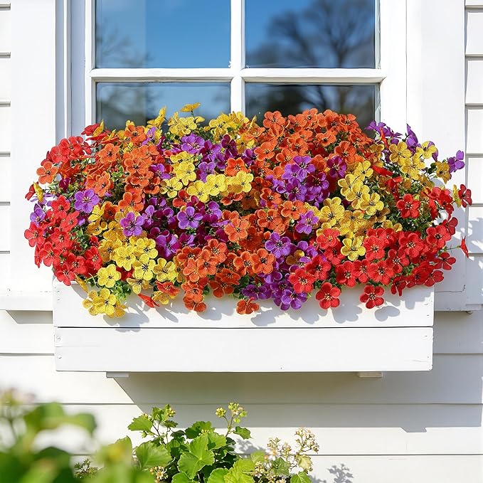 Alupssuc 20 Bundles Artificial Flowers for Outdoor Indoor Decoration, UV Resistant No Fade Fake Plants Eucalyptus, Colorful Faux Spring Flowers for Outside Yard Porch Patio Garden Home Window Box