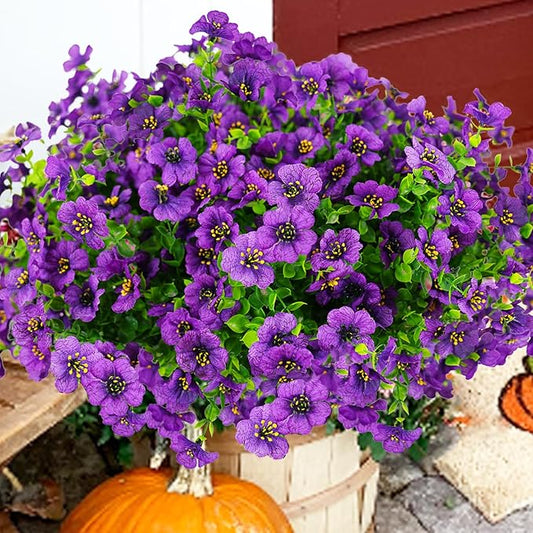 trytuny Artificial Flowers for Outdoor, UV Resistant Fake Silk Flowers, Realistic Faux Plants for Outside Indoor Porch Patio Window Box Planter Home Decor (20, Purple)