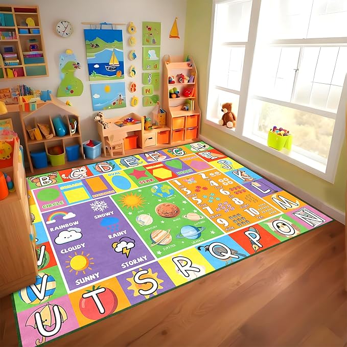 ABC Rugs for Kids Playroom 6x9 Feet, Kid Rug Educational Learn Alphabet Rug for Classroom Preschool Nursery Bedroom Living Room Toddler Room Decor Mat