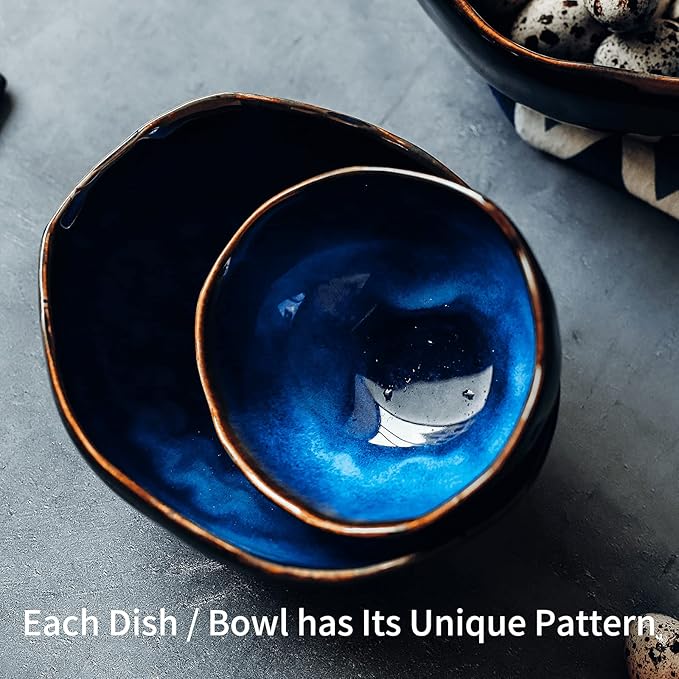 6 Inch Ceramic Decorative Bowl, Blue Reactive Glaze Key Tray | Handcrafted artisan entryway organizer. Elegant stoneware Decor.