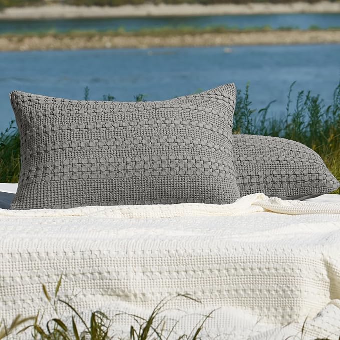 PHF 100% Cotton Waffle Pillow Shams King Size, 2 Pack 20" x 36" Soft Skin-Friendly Pillowcases, No Filling, Aesthetic Woven and Breathable Waffle Weave Pillow Case Covers for Bed, Dark Grey