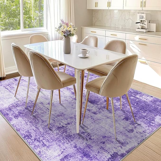 RELEANY Washable Area Rugs 5'x7' Non-Slip Modern Abstract Soft for Living Room Entryway Bedroom Nursery, Print Pattern, Purple Gray Pink White