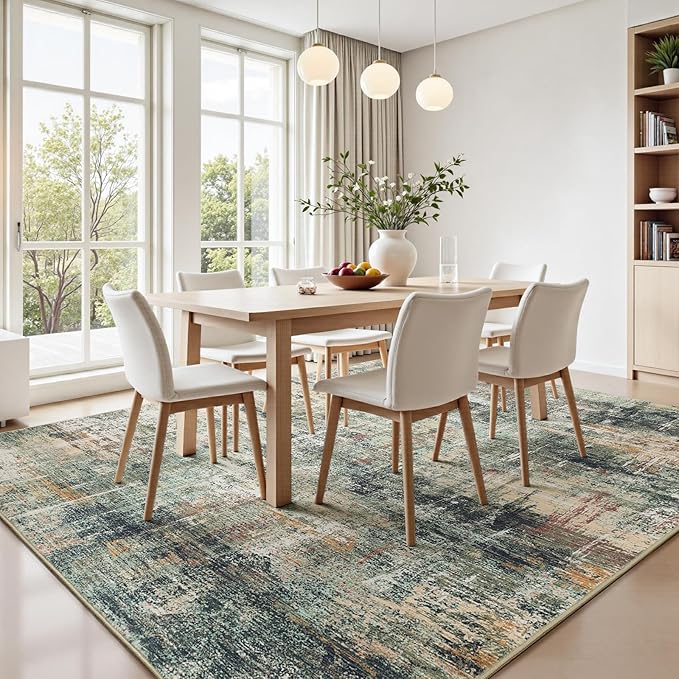 Lofus 8x10 Area Rug for Living Room, Coffee Green Abstract Large Rugs with Non-Slip Backing, Neutral Modern Washable Carpet for Bedroom Dining Room Home Office Nursery Indoor