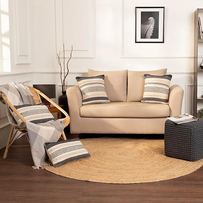 REDEARTH · Boho Textured Throw Pillow Cushion Covers - Cotton Lumbar Woven Tufted Decorative Farmhouse Cases Set for Couch, Sofa, Bed, Chair, Dining, Patio (12"x 20", Precis Descant Gray) Pack of 2