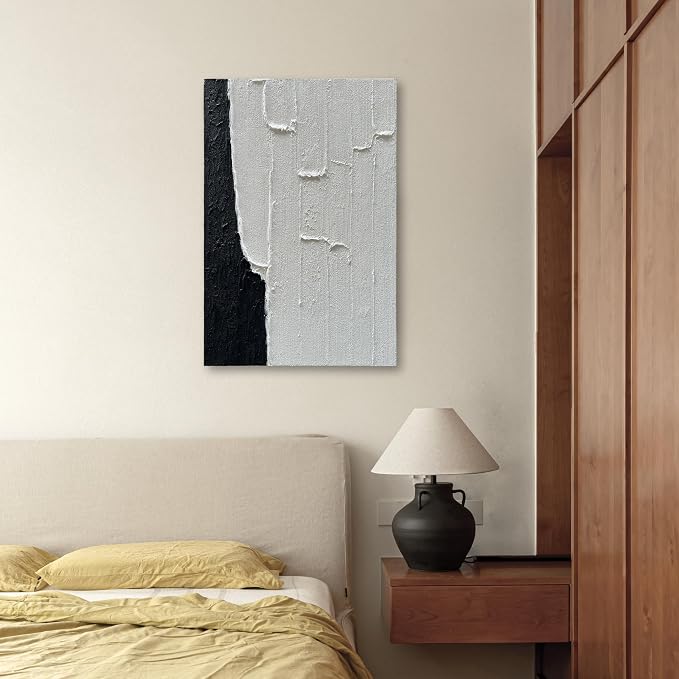 NANKAI Art 36x24-inch Hand-Painted Black and White Texture Decorative Paintings Contemporary Minimalist Abstract Oil Paintings, Home Living Room, Corridor and Wall Art