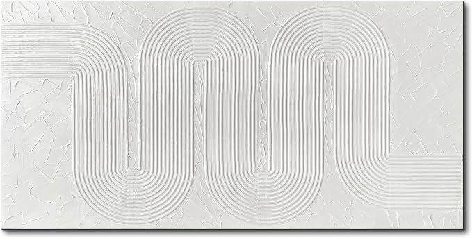 Creespi Hand-Painted Textured Wall Art - White Abstract Canvas Oil Painting 24x48 inch,Minimalist Art Painting for Wall Decor