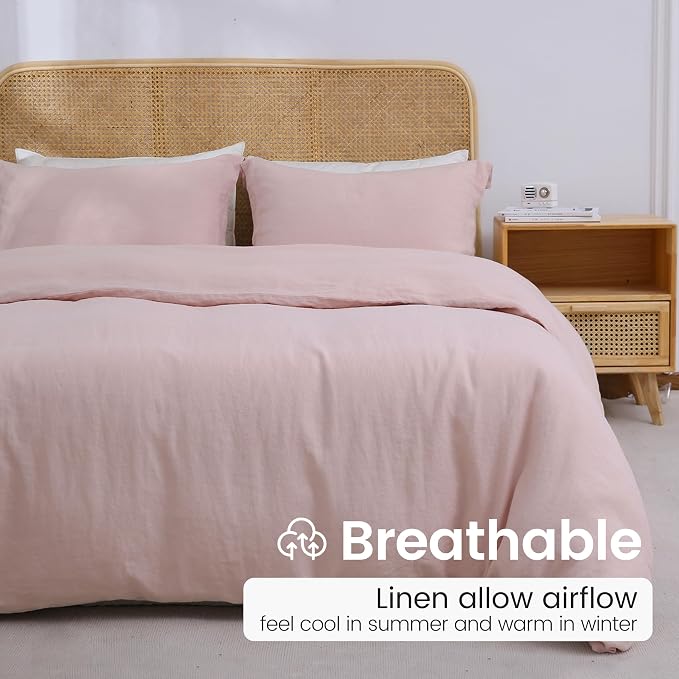100% French Linen Pillow Shams Basic Style - Pack of 2 - Washed Solid Color Natural Flax Soft Breathable - Blush Pink, 20'' x 26''