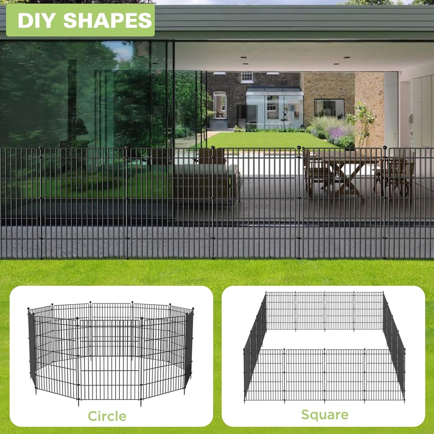 8 Panels No Dig Garden Fence with Gate, 48in(H) × 21ft(L) Decorative Metal Outdoor Dog Fence, Rustproof Pet Fencing for Yard, Patio, Flower Bed -Temporary Fencing| Easy to Install