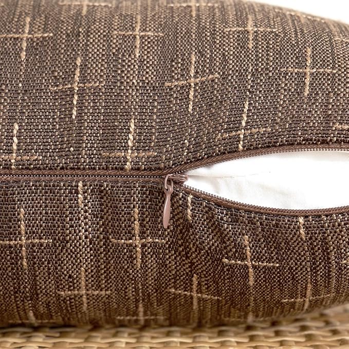 MIULEE Pack of 2 Decorative Vintage Burlap Linen Brown Throw Pillow Covers Modern Farmhouse Pillowcase Rustic Woven Textured Cushion Cover for Sofa Couch Bed 12x20 Inch Dark Coffee