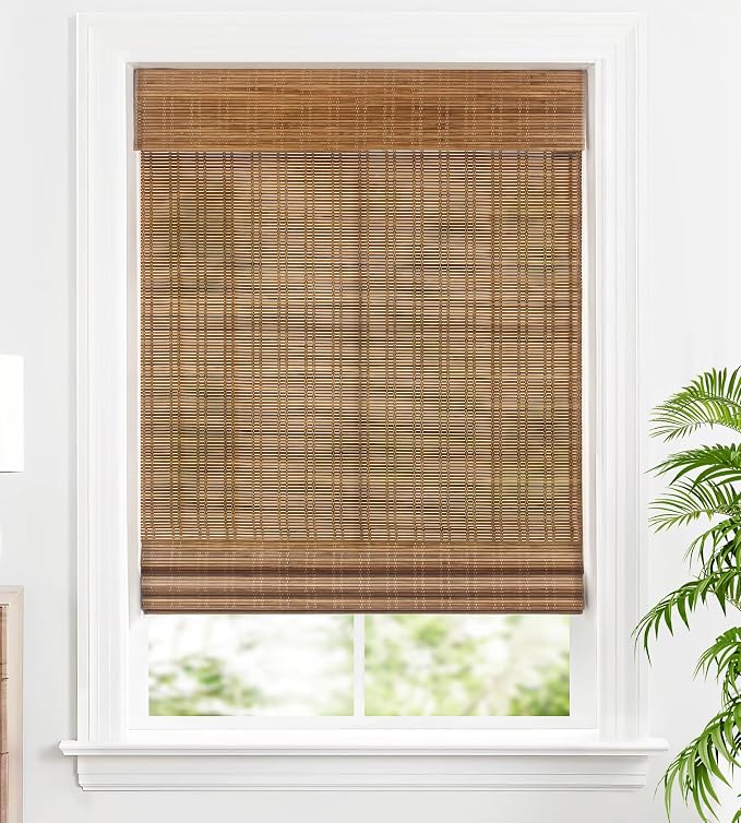 LazBlinds Custom Size Cordless Bamboo Roman Shades, Ceylon Light Russet | Natural Light Filtering Bamboo Window Blinds, Bamboo Blinds for Bedroom Living Room Office Indoor