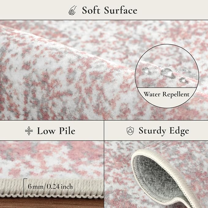 BEIMO Area Rugs 9x12 for Living Room Bedroom, Modern Abstract Machine Washable Rug, Large Soft Low Pile Floor Carpet with Non Slip Backing for Dining Room, Pink/Grey