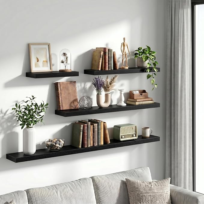 Vivelove 24 Inch Floating Shelves Wall Mounted for Display, 6.5 Deep Duty Shelves with Invisible Brackets for Living Room,Bedroom,Kitchen, Bathroom Storage & Decor,24" Wx6.5 Dx1.4 H - Black