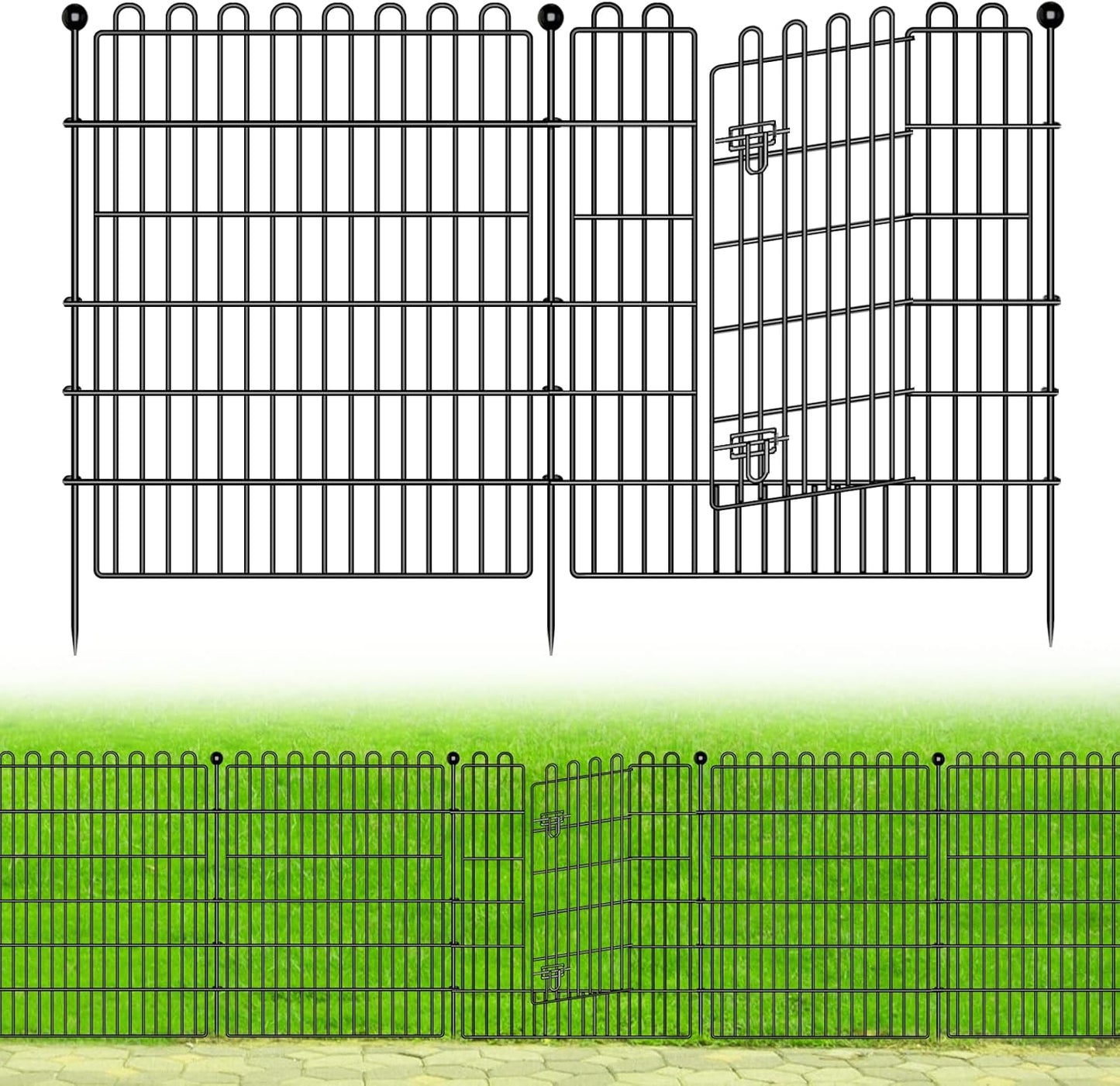 10 Panels No Dig Decorative Garden Fence with Gate for Yard, 32 in(H) X 23.6 ft(L) Animal Barrier Fencing for Outdoor Dog, Metal Portable Garden Fences for Borders, Pets, Landscape, Temporary Fence