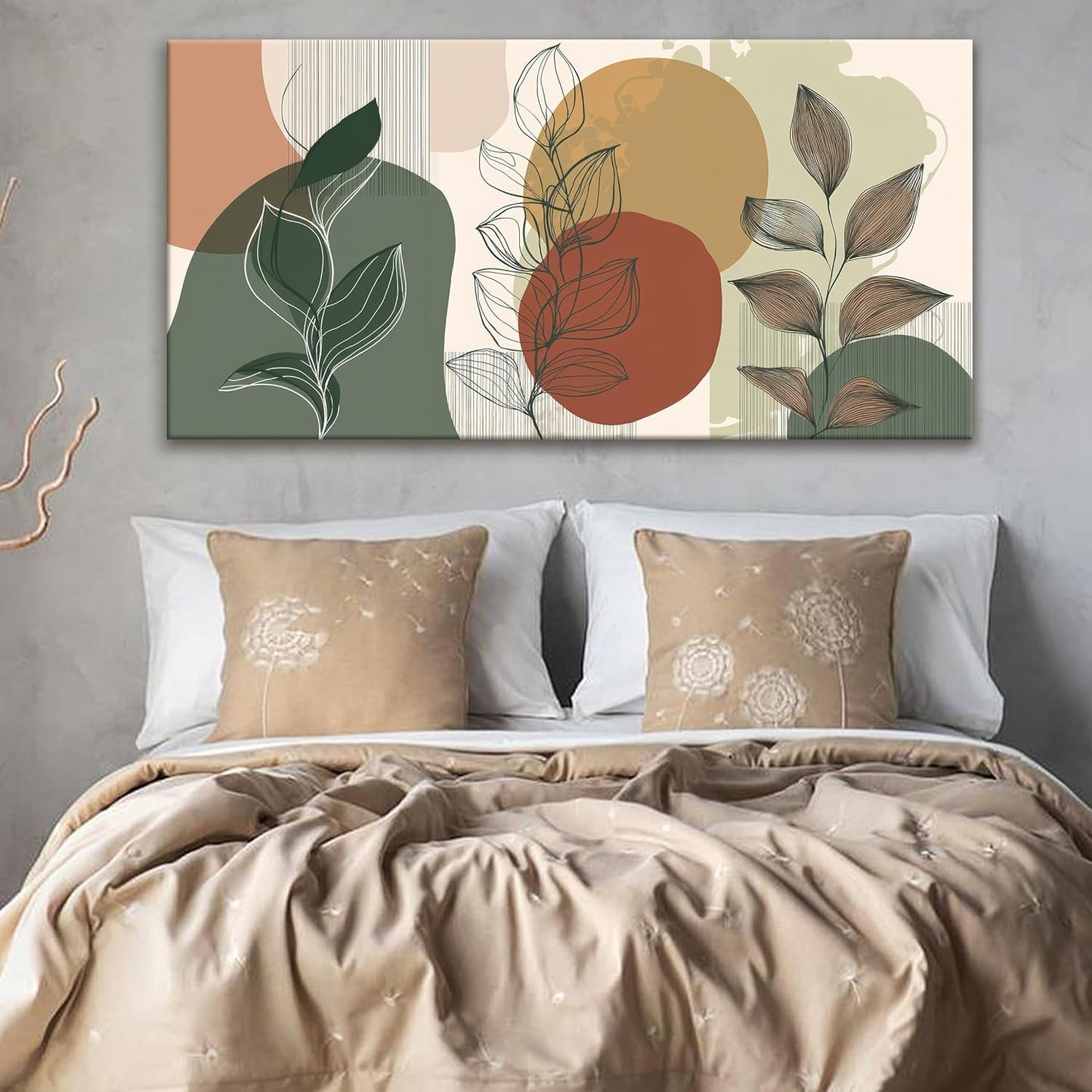 Tsomzxng Canvas Art Wall Decor Abstract Boho Wall Art For Living Room Modern Century Canvas Prints Paintings Pictures Green Botanical Bohemain Wall Art For Hotel Home Wall Artwork 24x48 Inch