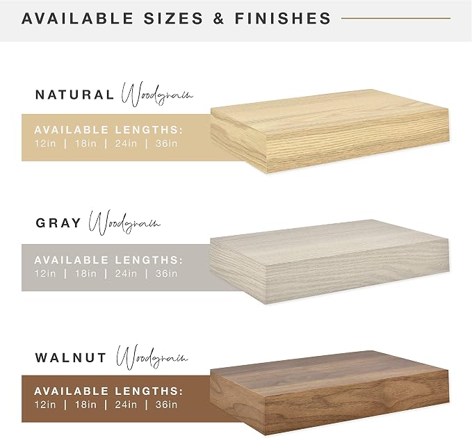 MCS Walnut Woodgrain Floating Shelf, 36 Inch x 8 Inch, 36 x 8