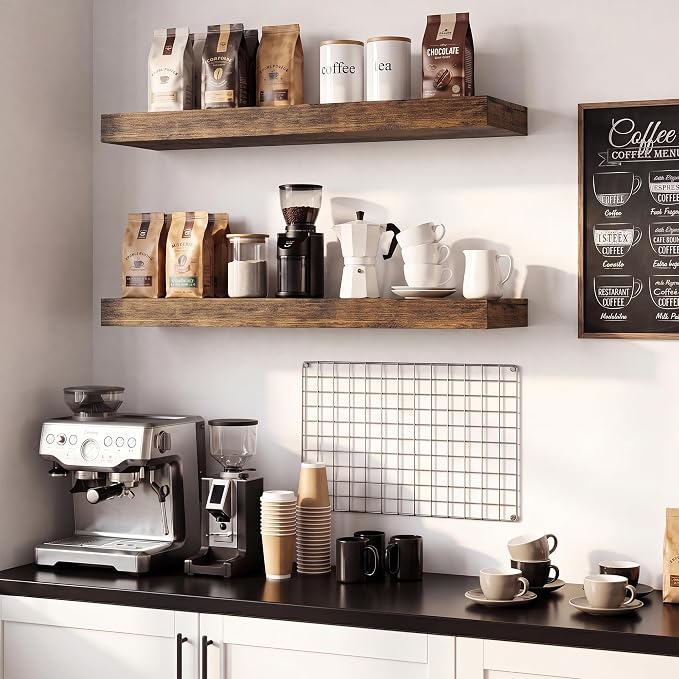 Vivelove Wall Floating Shelves for Display with Invisible Brackets, 30 Inch Floating Shelves for Kitchen Bedroom Bathroom Living Room Kitchen Office, 30”X 8" X 1.4", Set of 2 - Rustic Brown