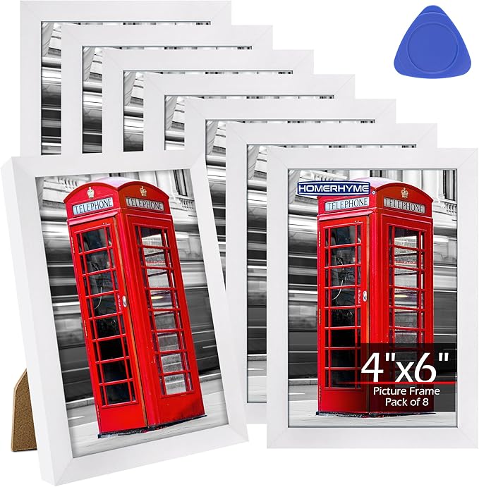 4x6 Picture Frames Set of 8, White Photo Frames for Gallery Wall Mounting or Table Display, Collage Frames with Clear Plexiglass for Home Office Decor