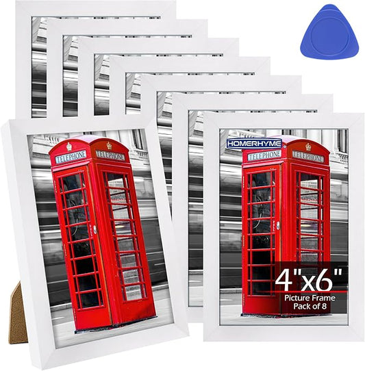 4x6 Picture Frames Set of 8, White Photo Frames for Gallery Wall Mounting or Table Display, Collage Frames with Clear Plexiglass for Home Office Decor