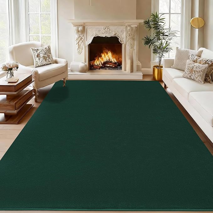 qulint 6x9 Rug for Living Room, Dark Green Thickened Memory-Foam Indoor Washable Rug for Bedroom, Minimalist Modern Carpet Non Slip Comfy Alfombras for Boys Kid Room Classroom Office Home Decor