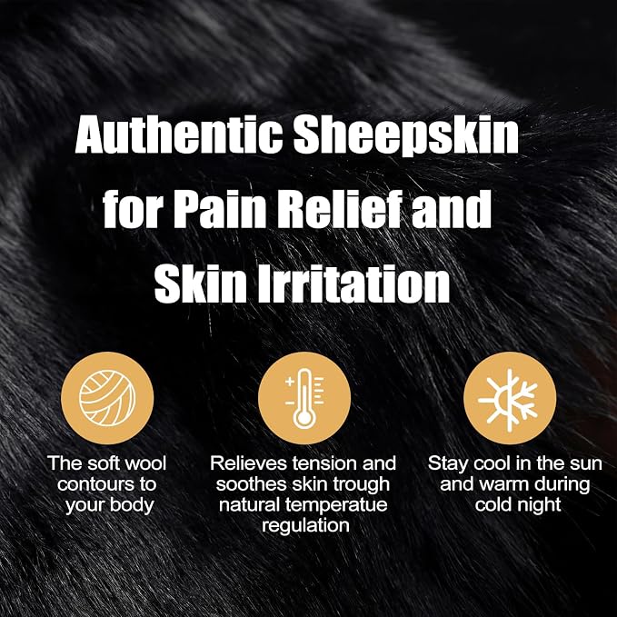 Drydiet 2 Pcs Natural Sheepskin for Bed Sores and Skin Imitation Wool Medical Sheepskins with Non-Slip Back for Pain Relief and Discomfort, Wool Seat Pad, 17 in x 17 in(Circle,Black)