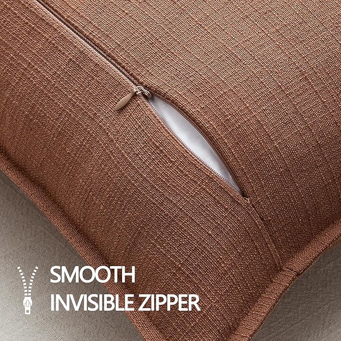 MIULEE Euro Sham Pillow Covers for Bed 24x24, 2 Pack Rust Terracotta Thick & Textured Decorative Throw Pillow Covers, Neutral Linen Cushion Cases, Modern Farmhouse Home Decor, No Filling