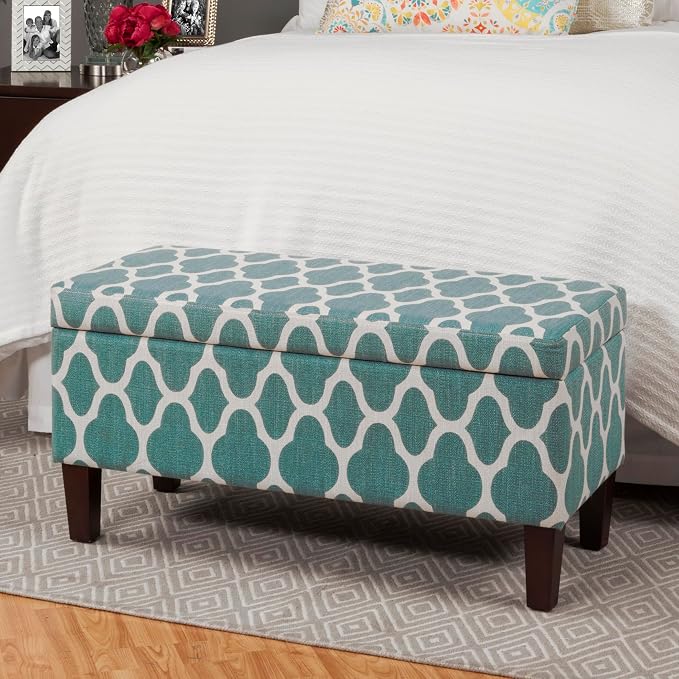 HomePop 36" Storage Ottoman Bench with Hinged Lid - Teal Geometric