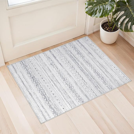 cotiled Washable 2x3 Entryway Rug: Washable Boho Rugs with Non Slip Backing Small Soft Indoor Stain Resistant Carpet for Kitchen Front Lightweight Home Decor Grey