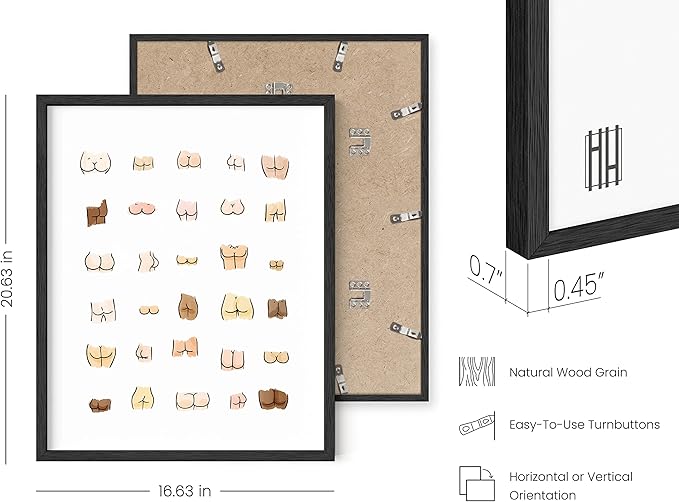 HAUS AND HUES Funny Bathroom Art – Butts Collage Poster, Playful Restroom Wall Piece, Witty Washroom Design (16x20, Black Frame)