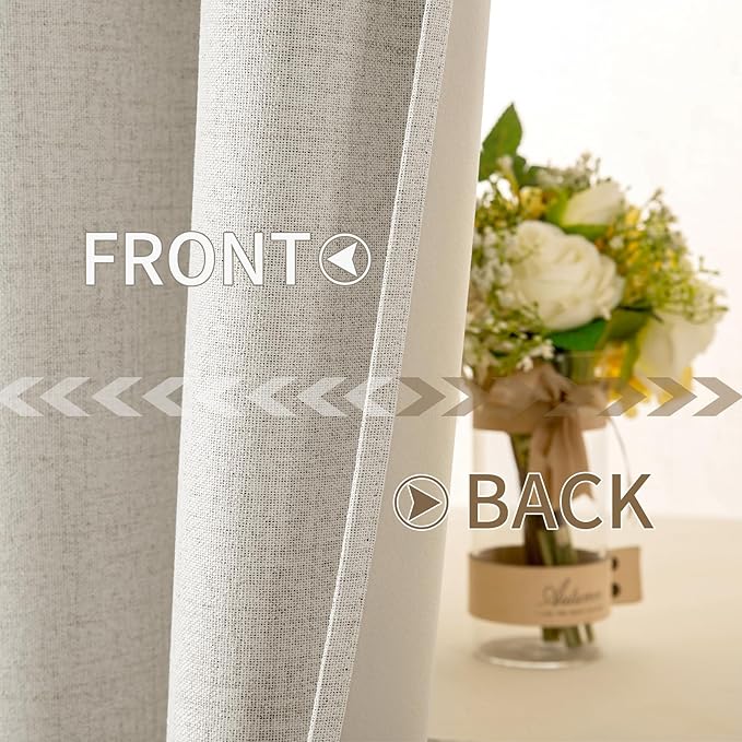 MIULEE Linen Texture Curtains for Bedroom Solid 100% Blackout Thermal Insulated Linen Beige Curtains Grommet Room Darkening Drapes for Living Room Nursery 52x72 Inch (2 Panels)