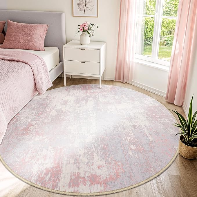 RELEANY Washable Area Rugs 8ft Non-Slip Modern Abstract Soft for Living Room Entryway Bedroom Nursery, Print Pattern, Grey Pink
