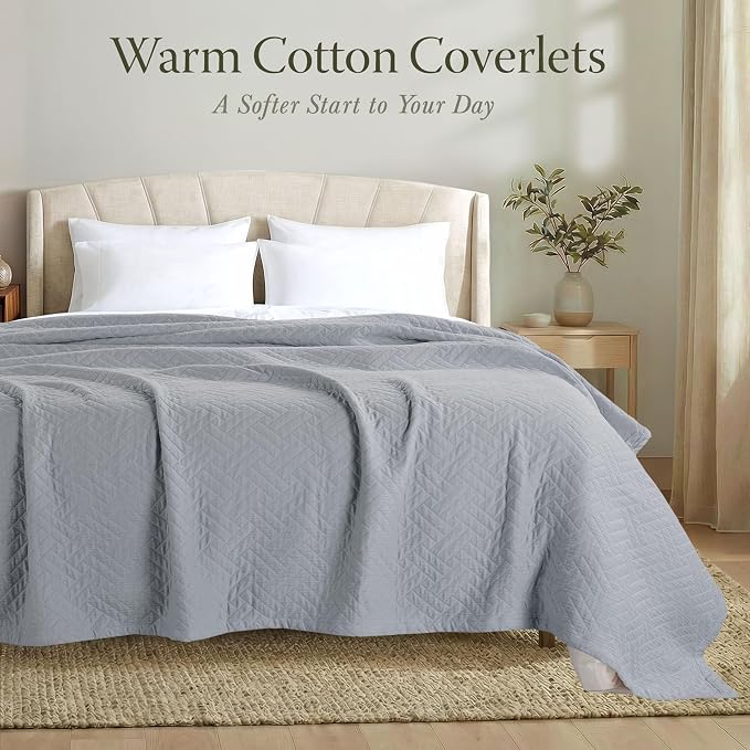 Threadmill Luxury Cotton Blankets for King Size Bed | All-Season Cozy 100% Cotton King Size Blanket | Jacquard Soft & Lightweight Coverlet fits California King Size Bed, 104x92 | Scottish Grey