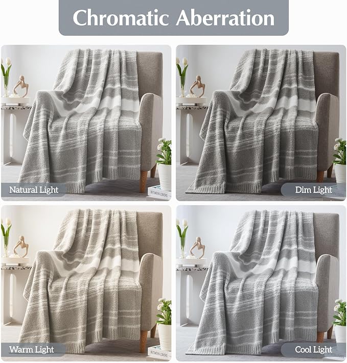 WRENSONGE Soft Throw Blanket for Couch-Cozy Reversible Knitted Blankets | Lightweight Warm Fluffy Decor for Women, Mom, Her & Girls, Sofa, Chair, Bed, 50x70in,Grey Stripe