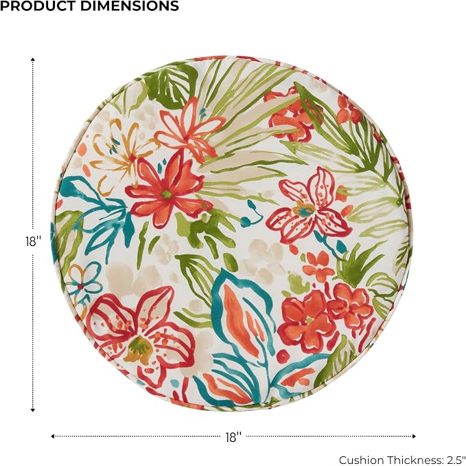 Set of 2 Outdoor 18 inch Round Patio Dining Chair Pads – Comfortable Fiber-Filled Seat Cushions with Ties, Reversible Polyester Fabric, Breeze Floral