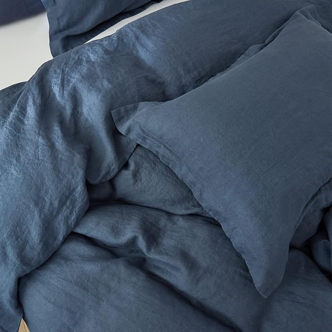 Simple&Opulence 100% Linen Pillow Case Queen Size Set of 2, Classic Blue Pillow Covers with Overlap Closure, Luxury Breathable Pillowcases Protectors Suitable for All-Season (20" X 26", Classic Blue)