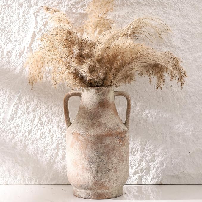 Mitt&Ditt Ceramic Flower Vase, Farmhouse Rustic Vase, Handcrafted Weathered Pottery Vases, Terracotta Vases for Home Decor, Living Room, Table, Shelf