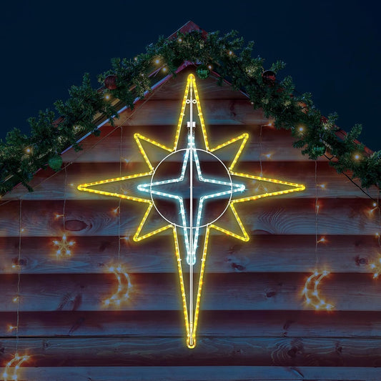 51'' Christmas Star of Bethlehem LED Star Hanging Lights Nativity Holy Family Light for Door Window Porch Wall Decoration Plug Operated Lighted Hanging Tree Topper(White, Warm Light)