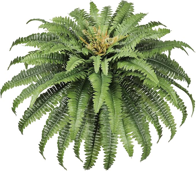 Artificial Ferns for Outdoors, 45" Large Faux Ferns 63 Fronds Fake Boston Fern Plant for Planter Garden Home Yards Farmhouse Decor Dark Green