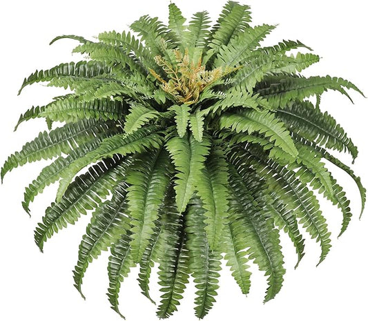 Artificial Ferns for Outdoors, 45" Large Faux Ferns 63 Fronds Fake Boston Fern Plant for Planter Garden Home Yards Farmhouse Decor Dark Green