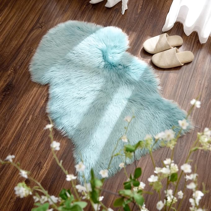 Premium Genuine Sheepskin Area Ruge - Real Wool Fur Shaggy Carpet | Fluffy Soft Natural Lambskin Rug Seat Chair Covers for Couch Sofa Bedroom Living Room(Light Blue,2×3 Feet Sheepskin)