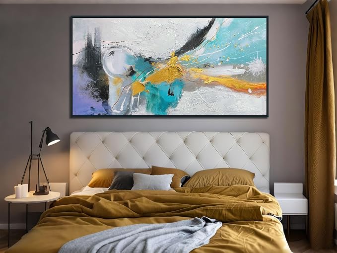 Arjun Abstract Framed Wall Art for Living Room Black and White Canvas Painting Bedroom Textured Hand Painted Modern Picture, Extra Large for Home Office Mens Room Wall Decor 58"x29"