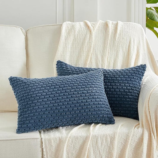 Fancy Homi 2 Packs Dusty Blue Decorative Throw Pillow Covers 12x20 Inch for Couch Bed Sofa, Modern Farmhouse Boho Home Decor, Soft Cute Plush Corduroy Cushion Case 30x50 CM