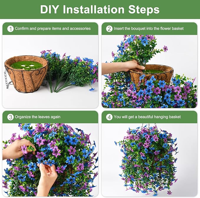 INQCMY Artificial Faux Hanging Flowers Plants Basket for Outdoor Outside Spring Decoration,UV Resistant Fake Silk Daisy in Planter Resistant Look Real for Home Porch Balcony Patio Yard Decor
