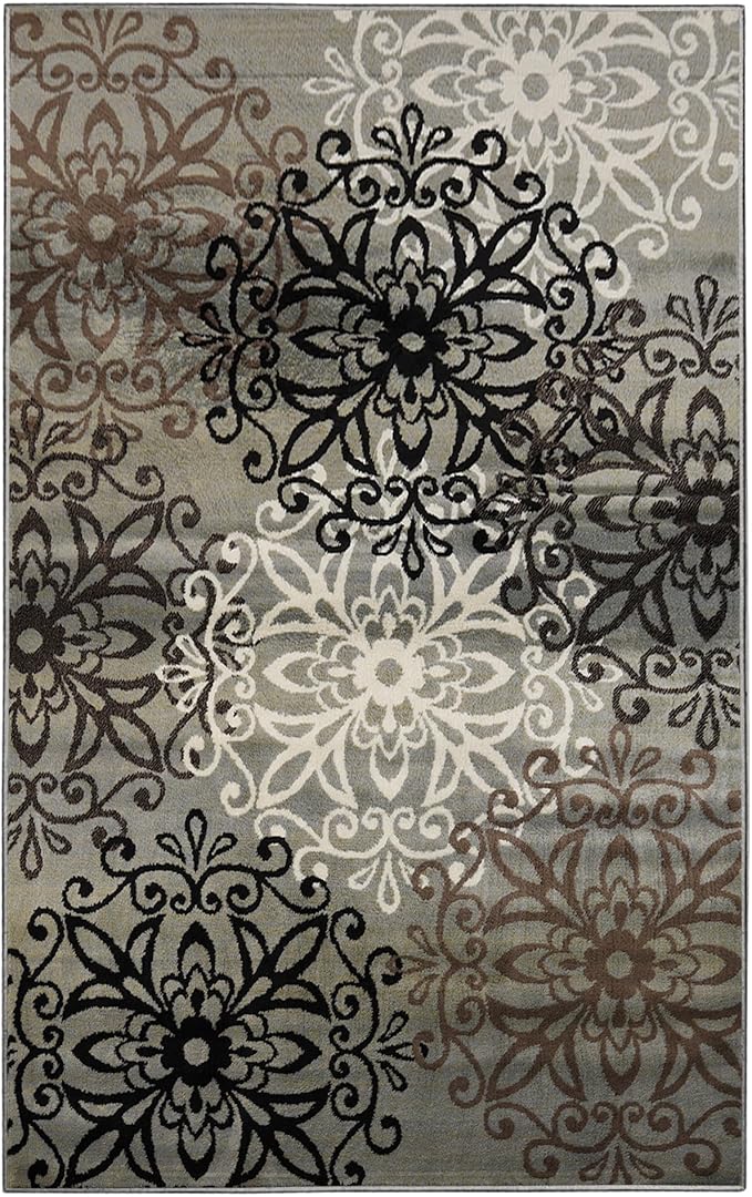 Superior Indoor Area Rug, Jute Backed, Perfect for Entryway, Office, Living/Dining Room, Bedroom, Kitchen, Hardwood Floor, Floral Scroll Decor, Leigh Collection, 5' x 8', Blue